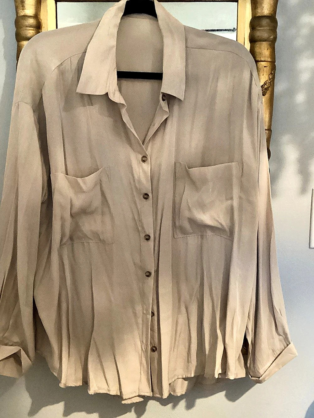 The Workshop Button Down Blouse Beige Large Like New